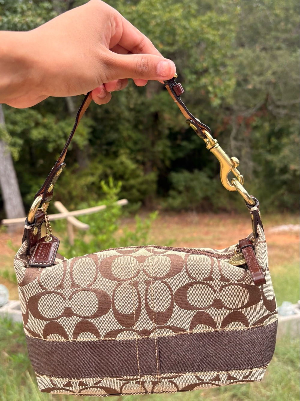 Coach Beige and Brown Signature Canvas Shoulder Bag